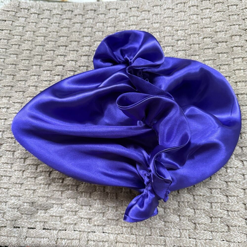 Reversible Satin Sleep Bonnet – Purple – Extra Large, Elastic Fit - Picture 4 of 4